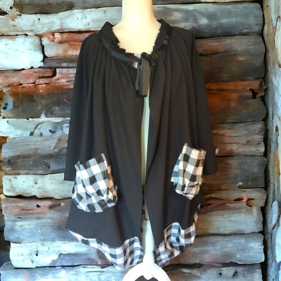 Witchy Cape buffalo check Sweeping ruffle neck grosgrain ribbon Fairy long cape - Picture 10 of 12